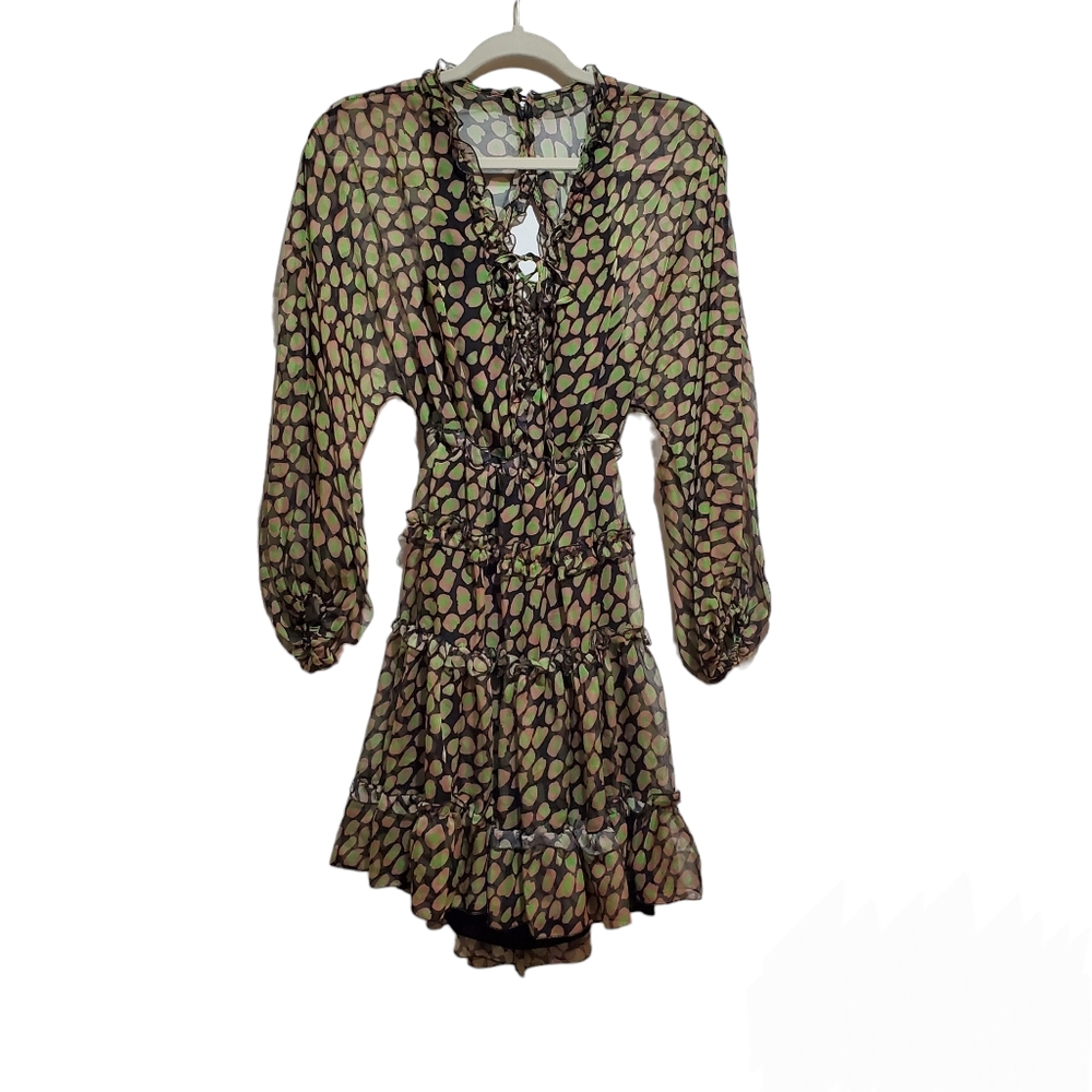 Nocturne Chiffon Open Back Dress Ruffle Semi-sheer Size M (8)